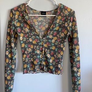 Urban Outfitters Cropped Long Sleeve Floral Top